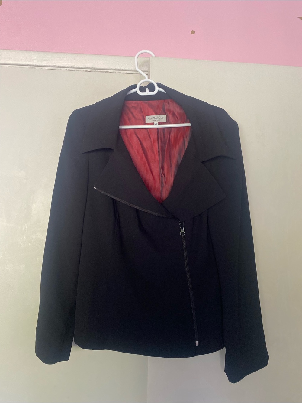 Ivan Grundahl Copenhagen Black Asymmetrical Zip Jacket with Red Lining size 40
